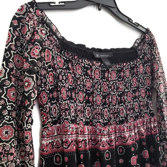 INC International Concepts Women's Peasant Blouse Smocked Bodice Off Shoulder - Picture 3 of 6